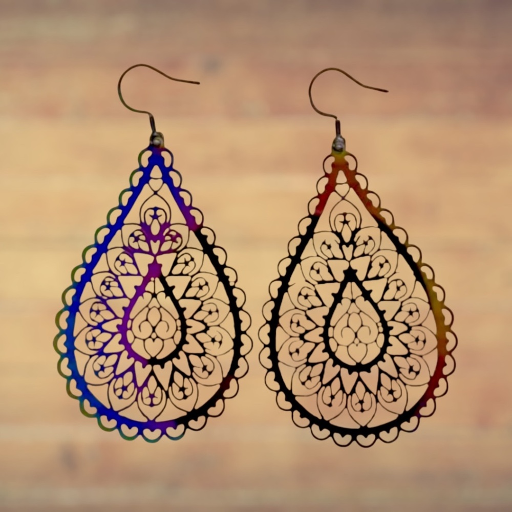 New Indio Jewelry Ladies Rainbow Teardrop Titanium Earrings #2051